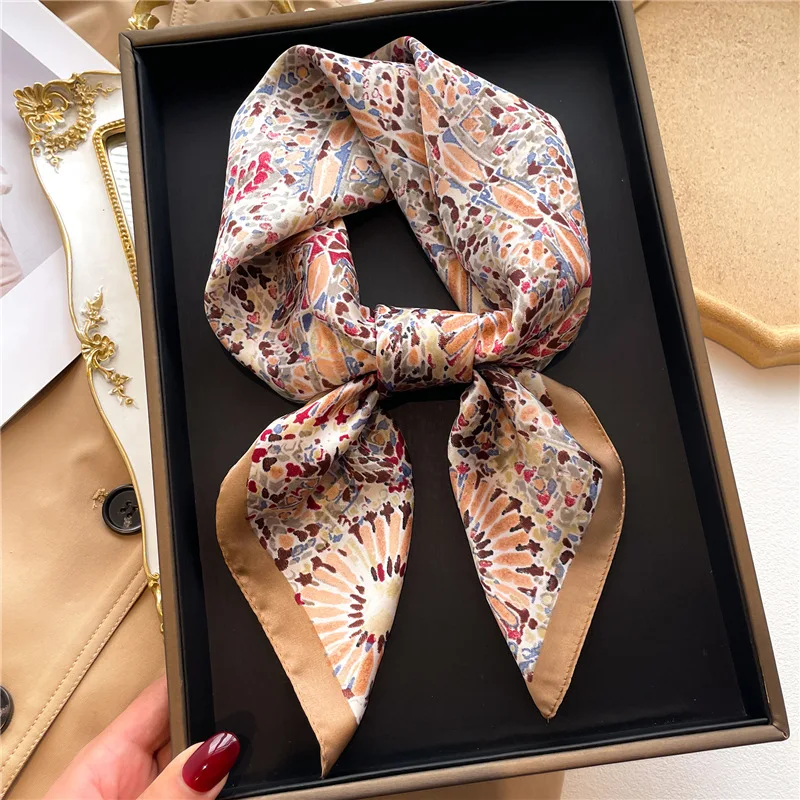 Summer Fashion 70x70cm Silk Square Plaid Scarf Women Retro Satin Neck Hair Tie Band Soft Neckerchife Hijab Head Foulard Bandana