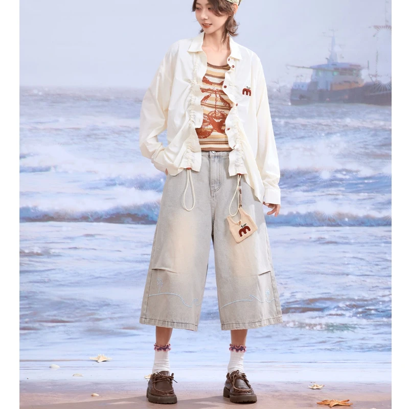 Japanese Pleated Fruit Embroidered Women's Coat New UV Protection UPF50+ Thin Versatile Original Yarn Sunscreen Clothing Ladies