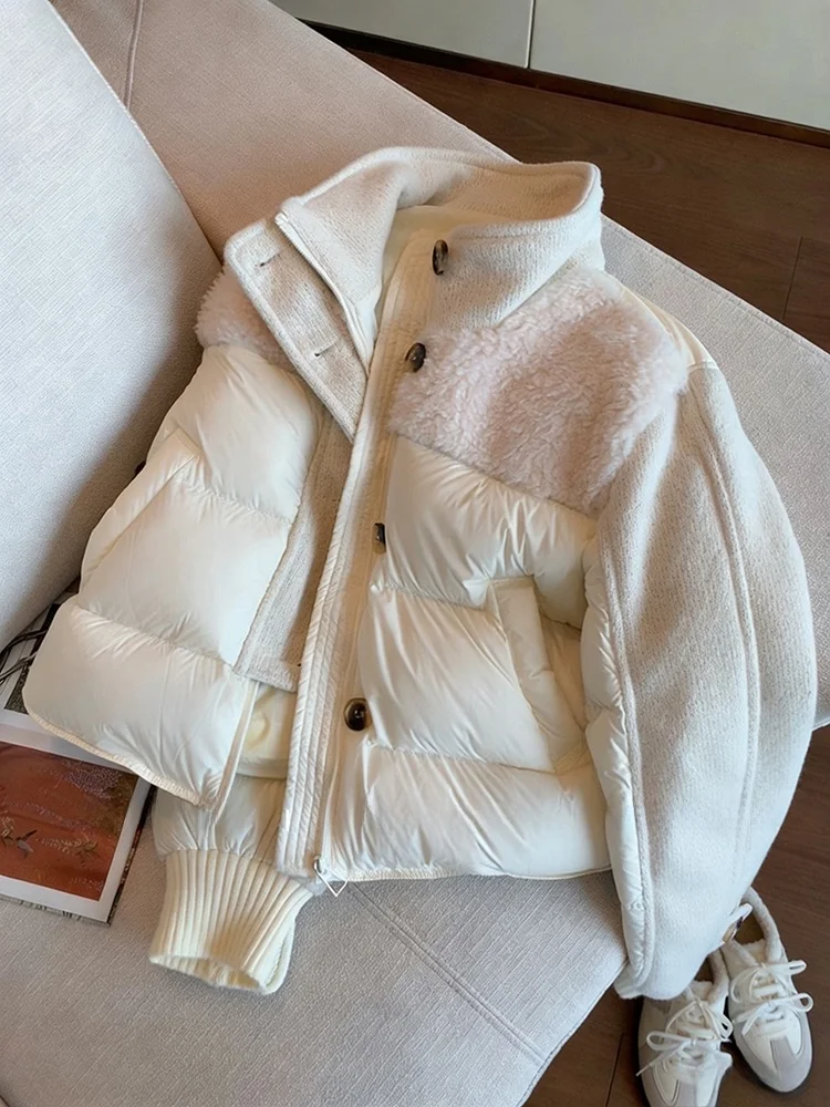 

Faionable ort Cotton Jaet Women's Autumn Winter Loose Warm Personali Stand Collar Splicing Bread Sle Coat