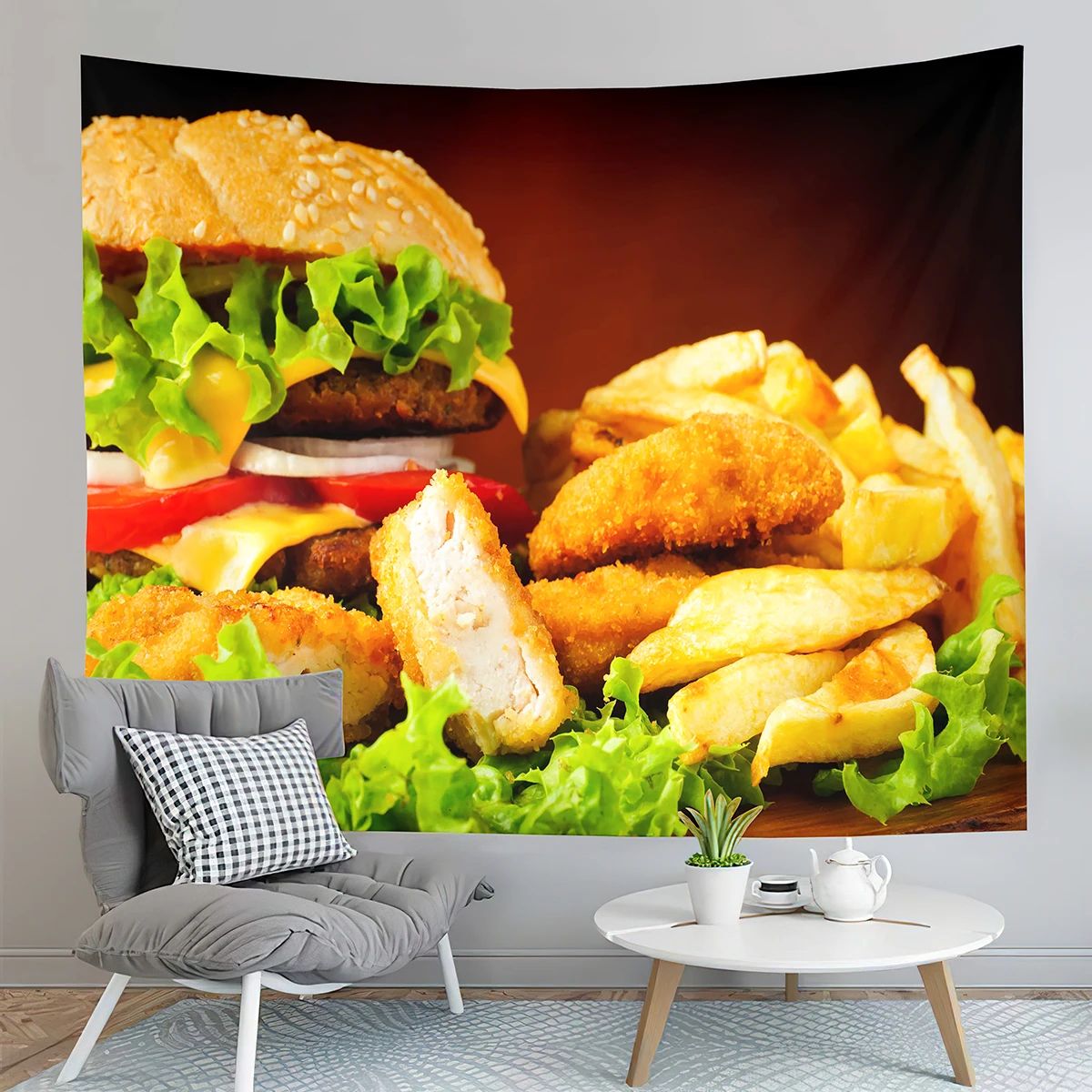 Delicious Food Tapestry Super Hamburger Tapestry Healthy Vegetables Tapestry Home Living Room Bedroom Wall Modern Art Tapestries