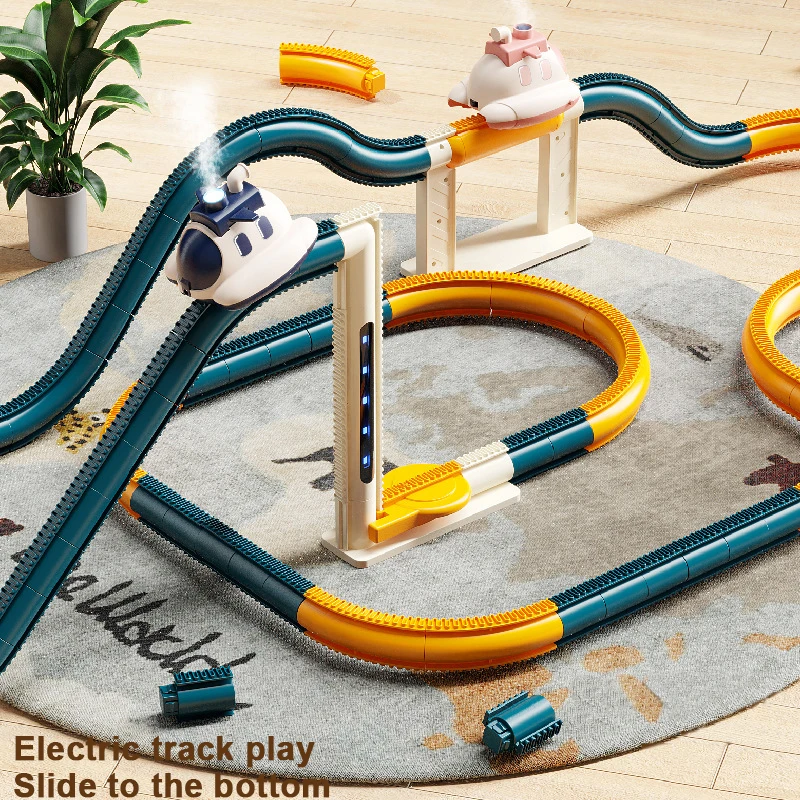 Steam Spacecraft Track Rail Car Train Track Electric Car Track Assembly Track Spacecraft Set Rail Car Model Puzzle Toy for Kids