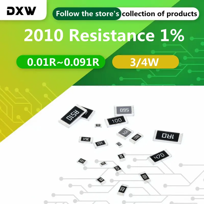 50PCS/Lot 2010 Resistance 1% 0.01R~0.091R 0.015R 0.02R 0.03R 0.047R 0.05R 0.062R 0.082R R010 R020 R030 R047 R050 R091 R082 3/4W