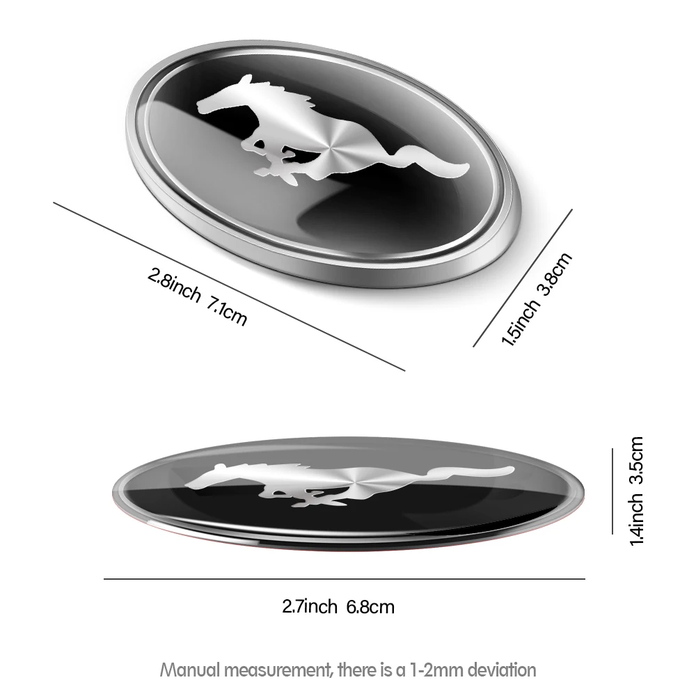 Mustang 3D Metal Car Emblem Sticker Chrome Black Oval Badge For Side Fender Door For Ford Focus Mk7 Fiesta Ranger Kuga Everest