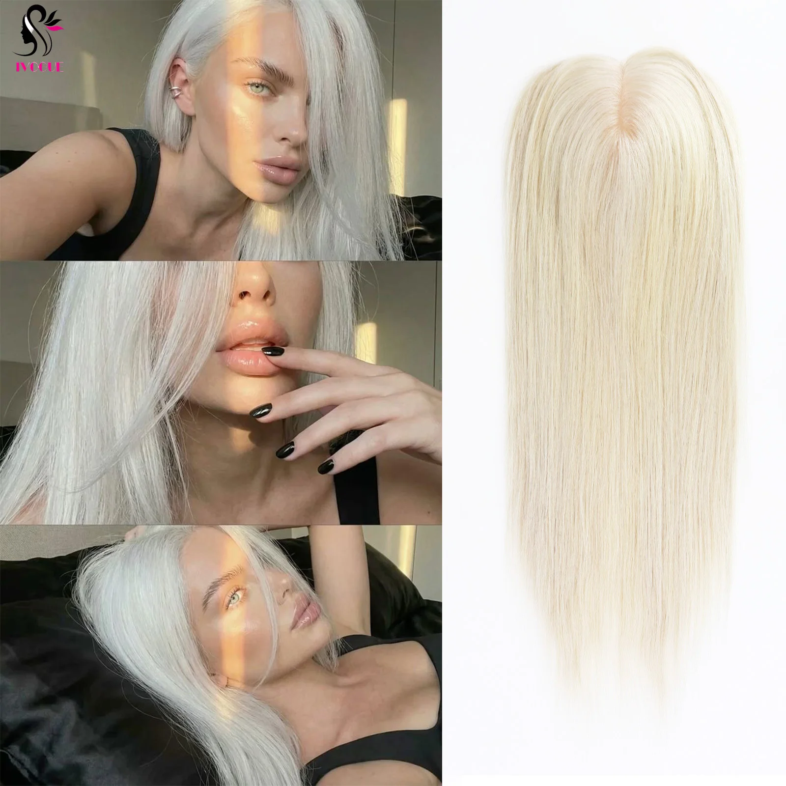 

Накладка для волос из натуральных человеческих волос, 150% плотность, 15x16 см, с челкой, на шелковой основе, с естественной линией роста волос, эффект кожи, блонд, на заколках, для женщин