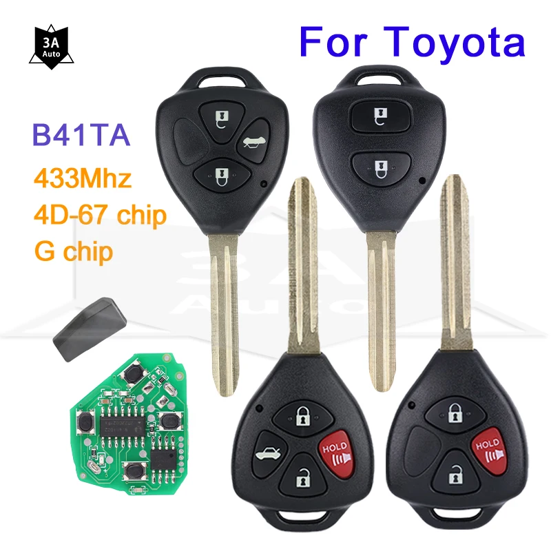 For Toyota Forruner Hilux Innova Corolla Innova Yaris B41TA 2/3/4Button 433Mhz 4D 67G Chip 89070-52E61 Remote Smart Car KeyCar