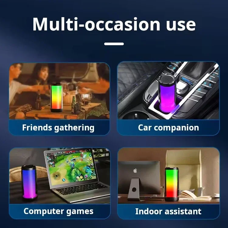 2024 Portable Outdoor Stereo Sound Wireless Small Speaker Colorful LED Light BT 5.3 Wireless Speaker