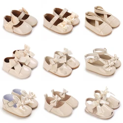 Newborn Apricot Soft and Sweet Princess Shoes for 0-1 Year Old Girl with Bow and Adhesive Sole Outdoor Anti slip Walking Shoes