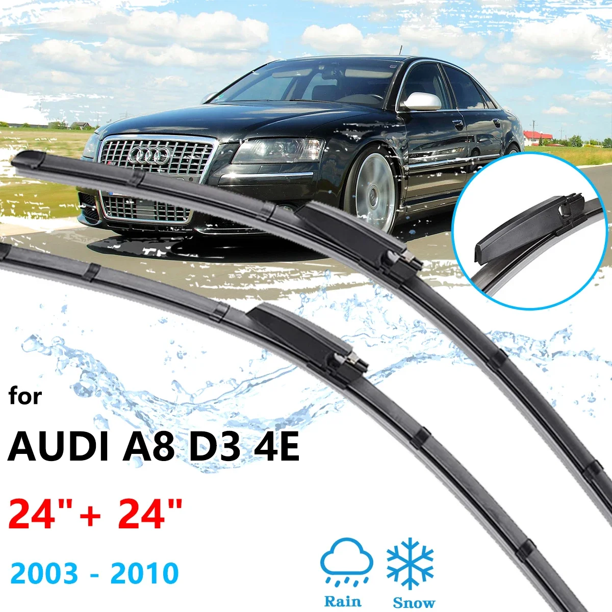 

2x For Audi A8 S8 D3 4E 2003~2010 Sedan Front Wiper Blades Rubber Window Windshield Windscreen Cleaning Brushes Car Accessories