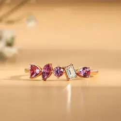 Pink Blue Zircon Crystal Stone Open Adjustable Finger Rings For Women Wedding Party Rings Wholesale Jewelry Gift