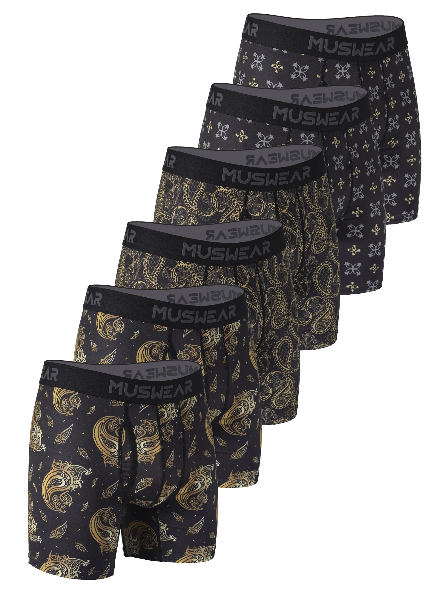 

6 шт. MUSWEAR: Мужские трусы-боксеры больших размеров с боковым открытием, двусторонним начесом, высокой эластичностью и быстрым высыханием