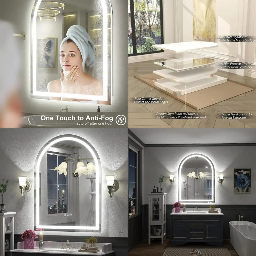 

30x42 Inch Arched LED Backlit Bathroom Mirror with Dimmable Lighting, Anti-Fog, 3 Color Temperatures, Memory Function, Shatterpr