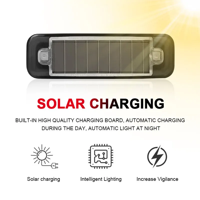 Solar Power Warning Light for Car Motorcycles LED Flashlight Indicator In-Night Caution Strobe Warning Light Running Lamp
