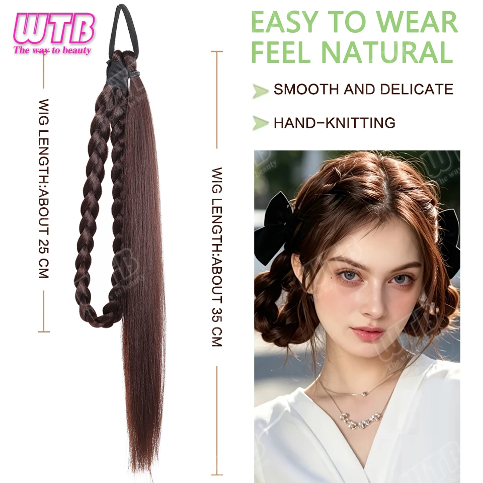 WTB Wrapped Braided Ponytail Synthetic Wig Elastic Band Style Braided Ponytail Wig Suitable for Women and Girls' Daily Wear