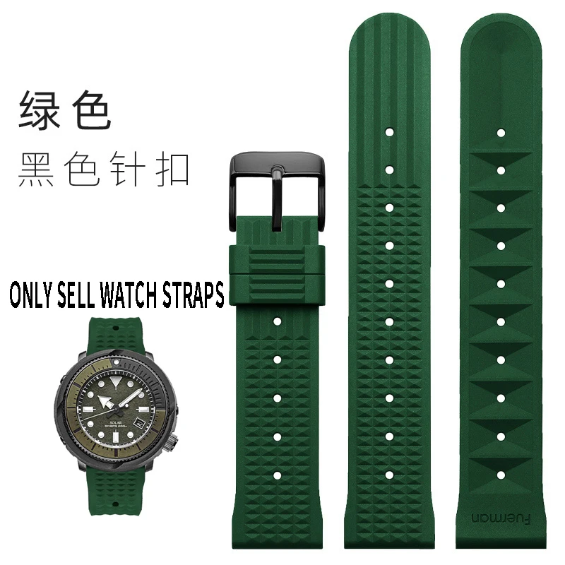 20mm 22mm para Seiko Prospex Skx007 SRP307 313 SKX779 SKX781 Water Ghost Diver correa de reloj de goma hombres Waffle correa de reloj de silicona