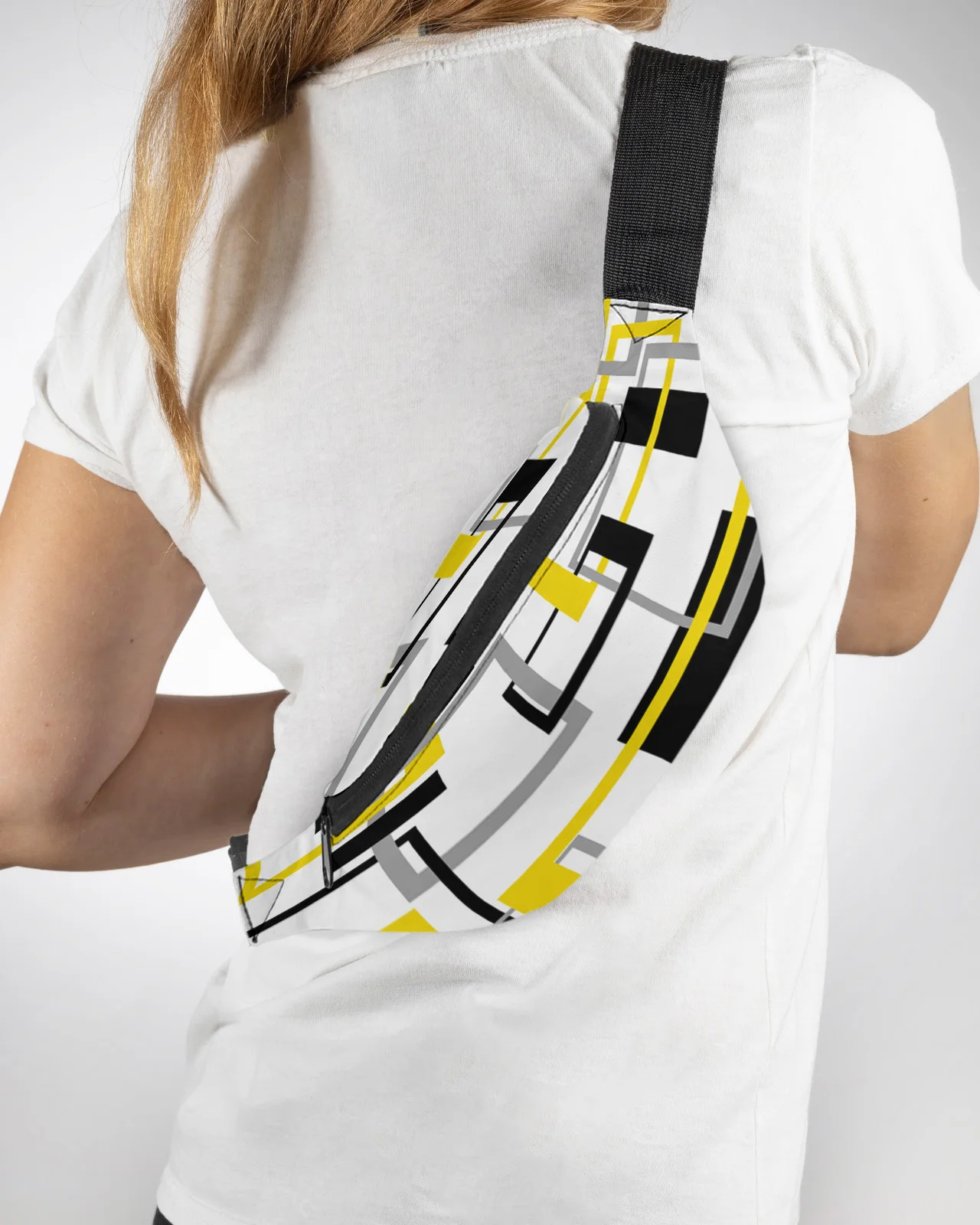 

Abstract Geometry Squares Modern Art Black Yellow Men Women Waist Bag Fanny Pack Belt Bag Wallet Waterproof Banana Hip Bags