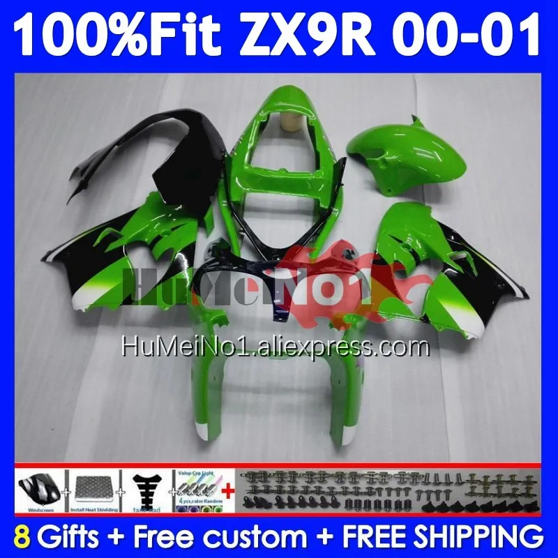 Injection Body For KAWASAKI NINJA ZX900 ZX 9R 900 CC 9 R 214No.9 ZX9 900CC ZX-9R ZX9R 00 01 2000 2001 Green black OEM Fairing