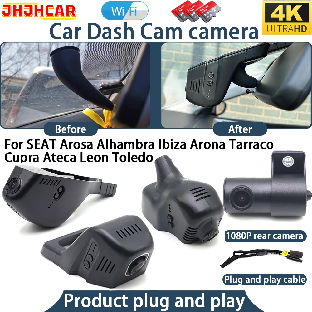 4K Dash Cam For SEAT Arosa Alhambra Ibiza Arona Tarraco Cupra Ateca Leon Toledo Plug And Play WiFi DVR Car Camera Video Recorder