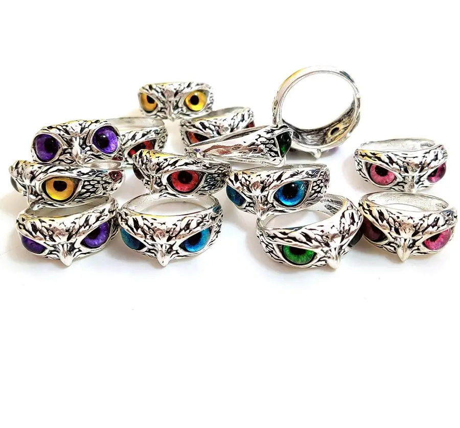 الجملة الكثير 10/20/100 قطعة اللون العلوي عيون خمر لطيف البومة الحيوان خواتم للرجل والمرأة الشرير مجوهرات الساخن 2022
