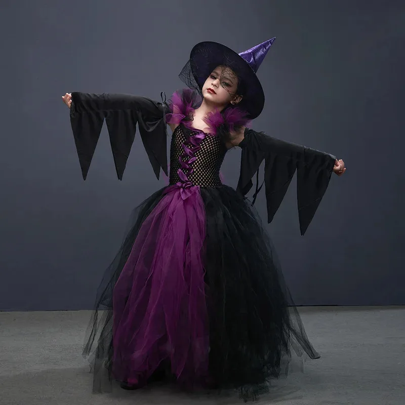 Disguise Girls Hocus Pocus Salem Witch Sisters Costume Kids Halloween Fancy Gown Tutu Dress With Cape For Cosplay Party Outfit