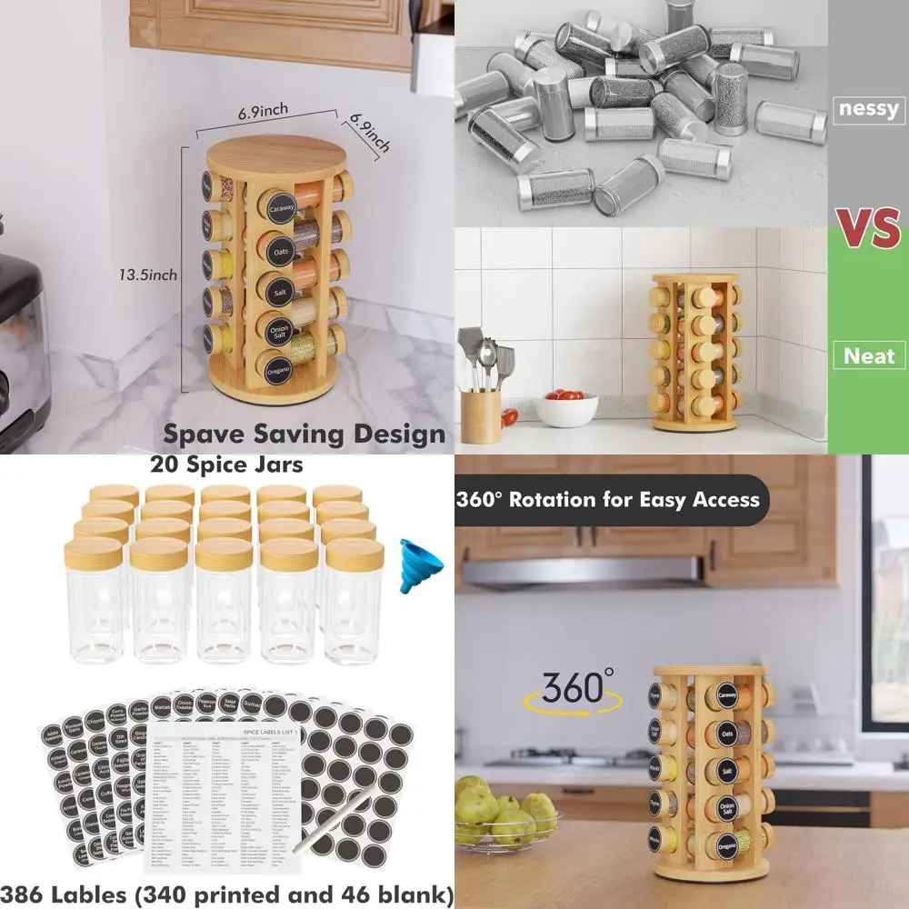 

Бамбуковая карусель для специй на 20 банок с 386 этикетками для кухонной столешницы или шкафа