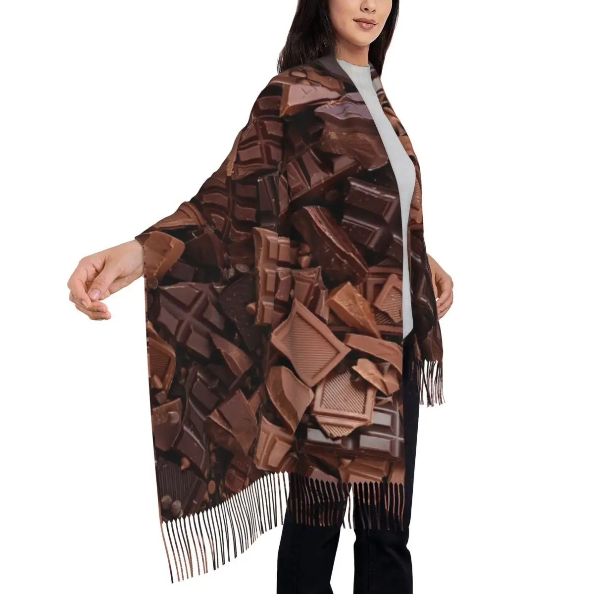 وشاح للسيدات يحافظ على الدفء أوشحة رأس حلوى الشوكولاتة الحلوة مع شالات غير رسمية بشرابة لف مصمم الشتاء Bufanda Mujer