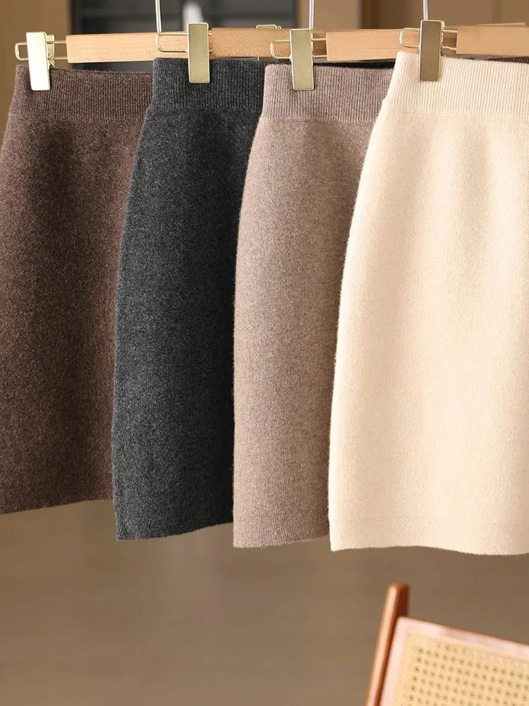 

Sexy Bud Skirts Autumn Winter Miniskirt Skirts 100% Merino Wool Skirts Knit Women's Skirts Elastic Waist Above Knee Dress Bottom