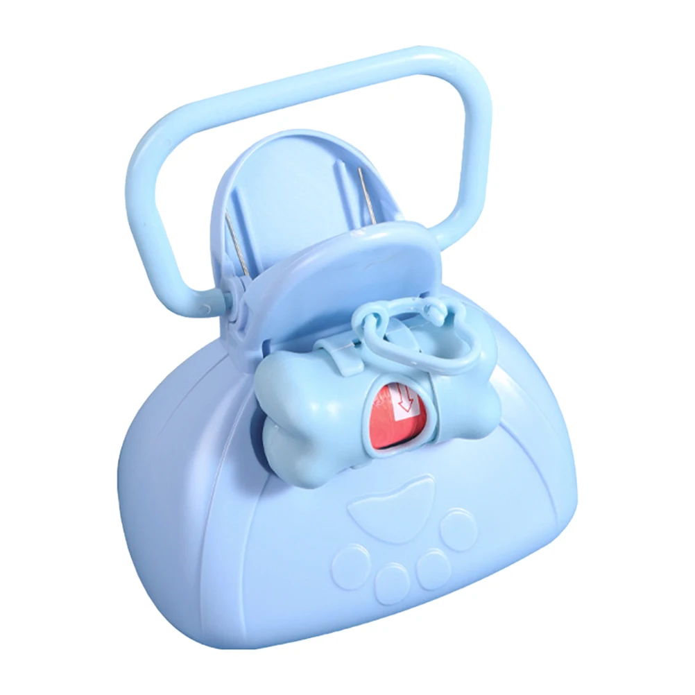 Recolector de excrementos para mascotas, recolector de residuos de plástico azul para limpieza de arena de perros, herramienta portátil con bolsa, diseño de Color aleatorio