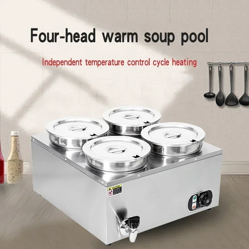 Brand-new 220V~240V Commercial Bench Type Thermal Insulation Four Head Round Warm Soup Pool Thermal Insulation Equipment Steamer