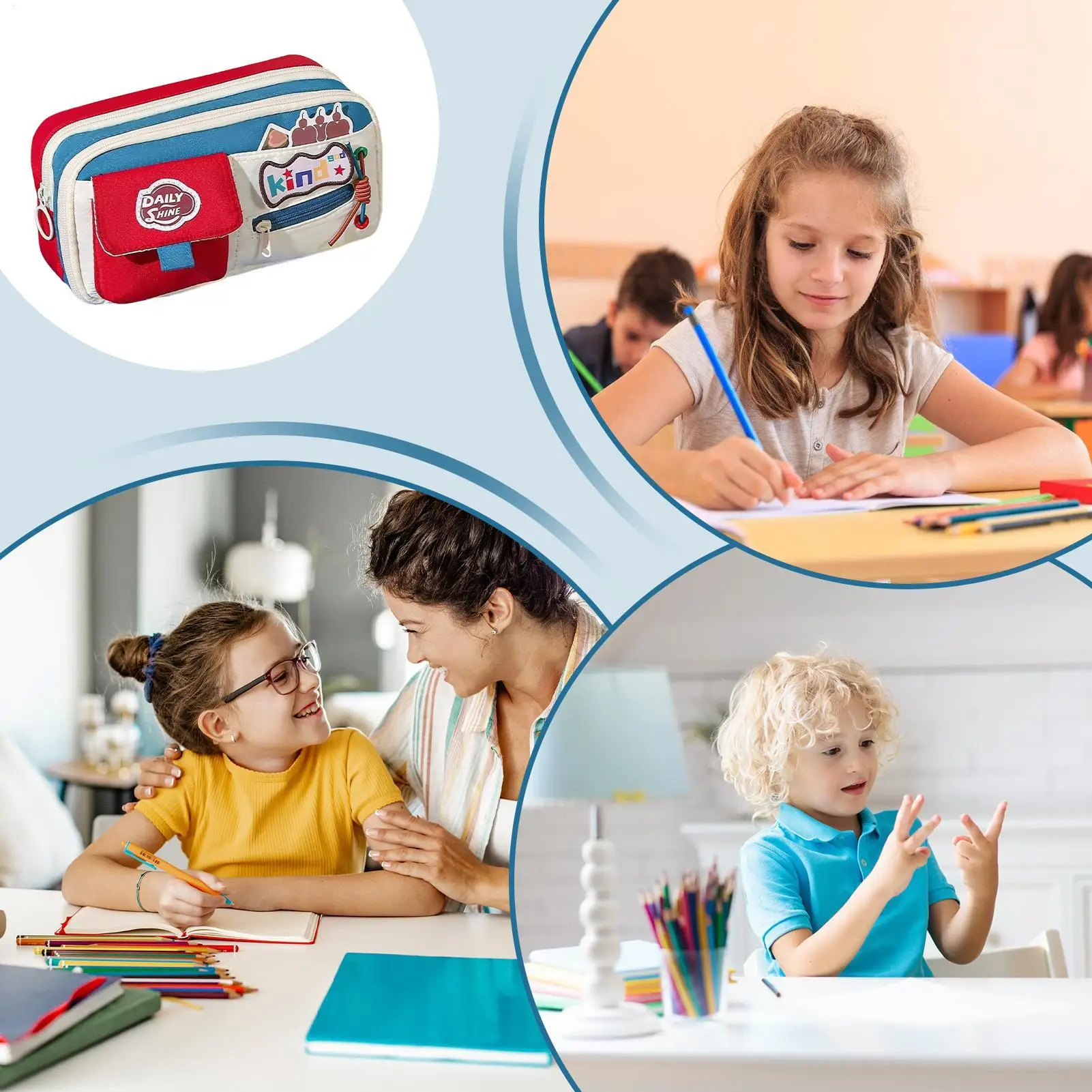 مقلمة مدرسية مقلمة جمالية عتيقة بسحّاب منظم سعة كبيرة لرسم قلم مكياج تلوين قرطاسية