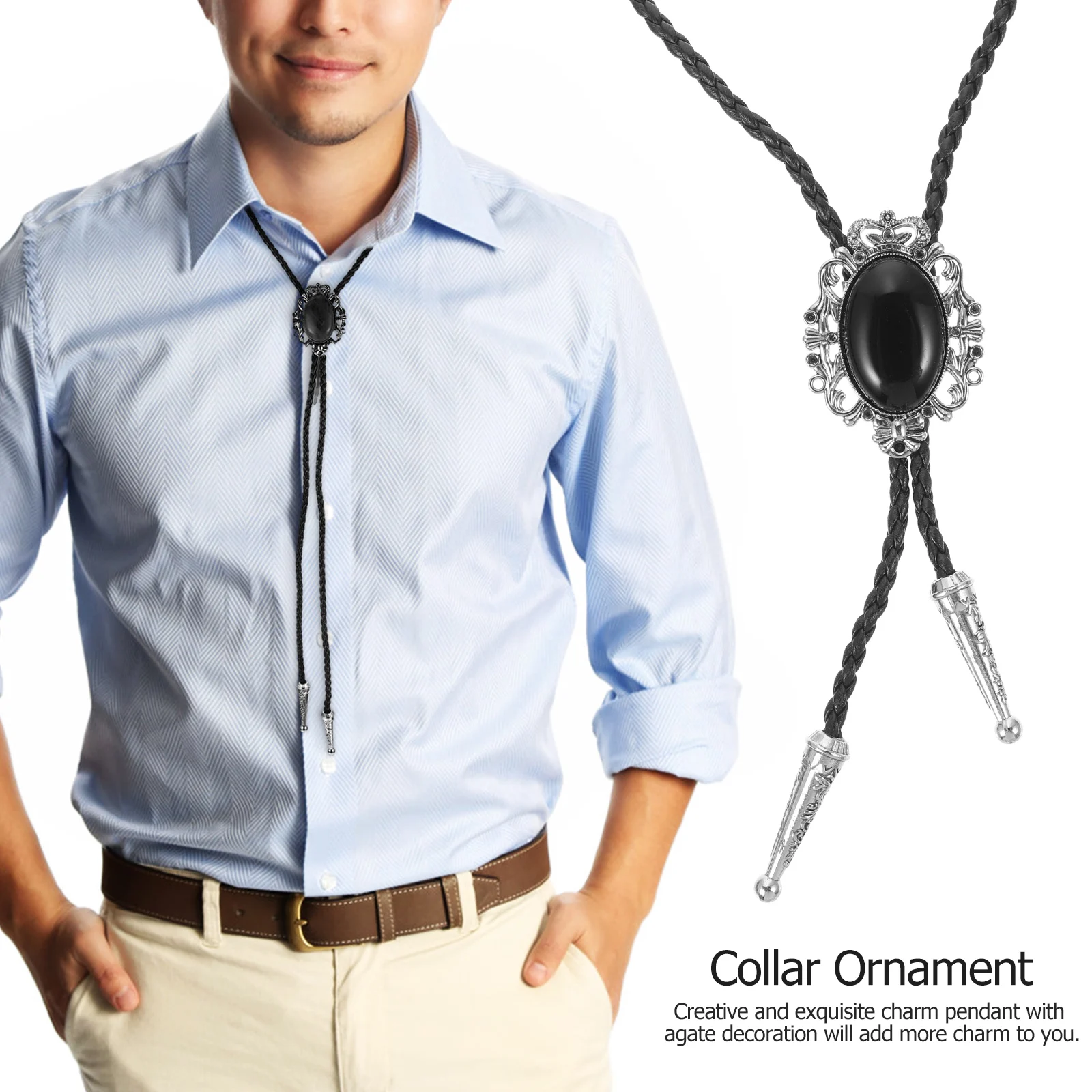 

1pc Stylish Bolo Tie Necklace Agate Charm Women Men Western Vintage Party Accessory Shirt Suit Night Out Wear Chain Ornament