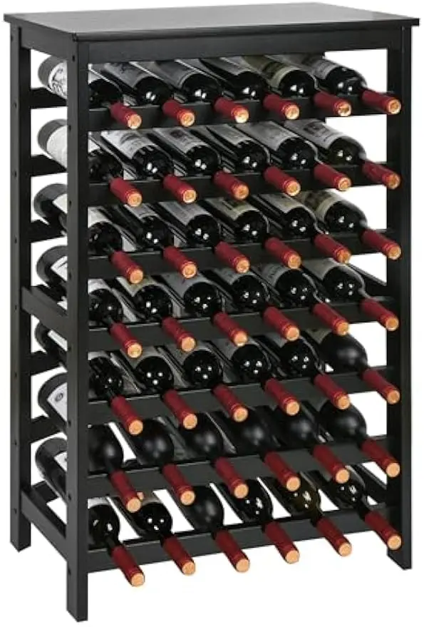 

Бамбуковая винная полка на 42 бутылки, 7-уровневый отдельно стоящий пол со столешницей для кухни, обеденного бара, черный