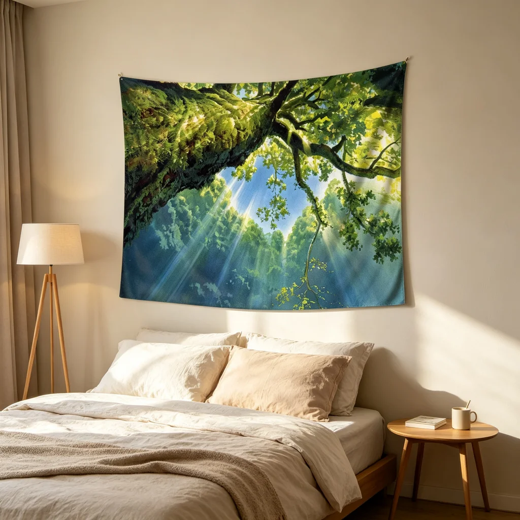 1 forest tree printed background banner, bedroom and living room photo background, polyester wall hanging, home decoration