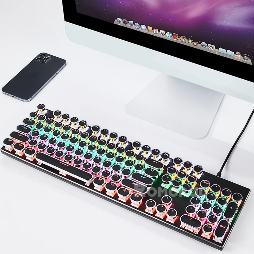 104 Keys English Keycaps Black White Personalize DIY For RGB Backlight Gaming Mechanical Keyboard Vintage Game Keyboard image 6