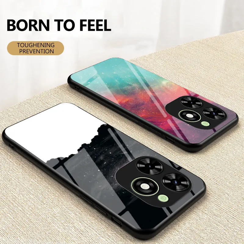 Infinix Smart 8 X6525 Case Starry Grain Tempered Glass Hard Back Cover Phone Case Silicone Bumper for Infinix Smart 8 Smart8