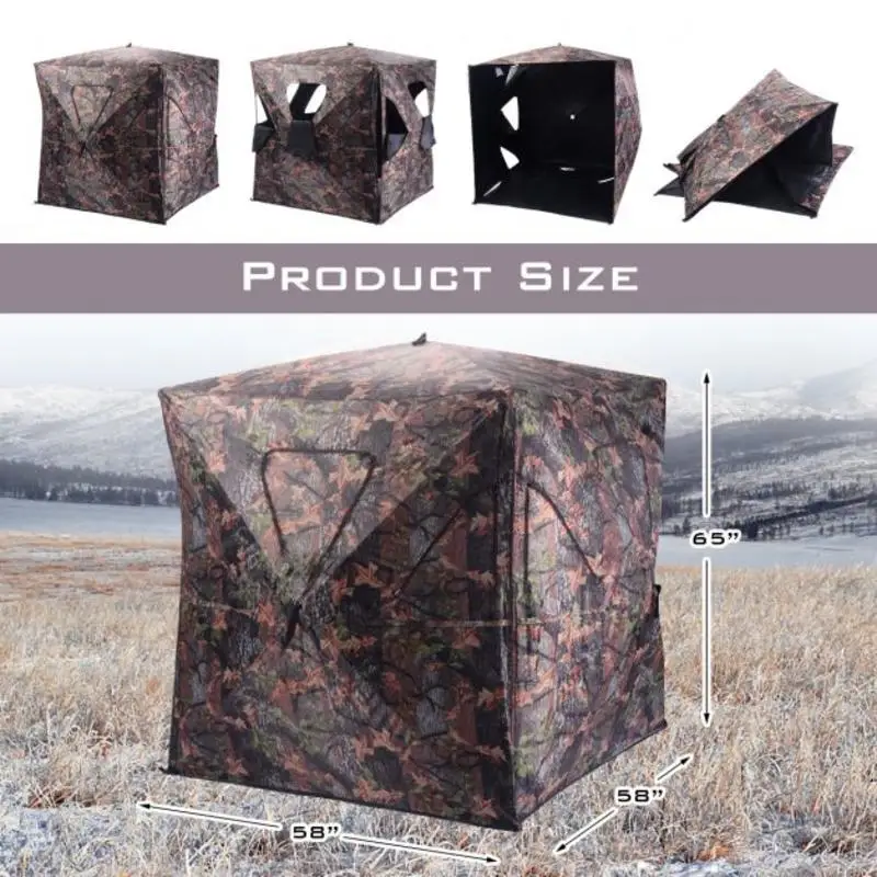 3 Person Hunting Blind, 150D Oxford Cloth With PU Coating, 360 Degree View Camouflage Ground Shelter For Outdoor Stalking And Observation, Includes Stakes And Straps, 148x148x170 Cm