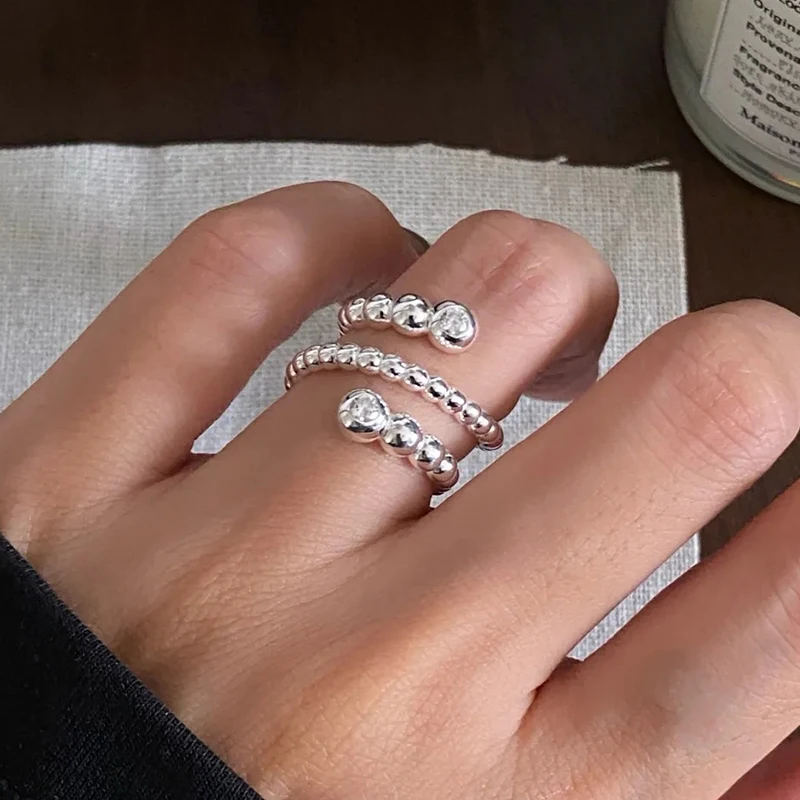 GANPUP Minimalistischer Silberfarbener Perlenring mit Verstellbarer Manschette für Damen, Modischer Neuer Ring, Schmuckgeschenk für Partys – Detail 3