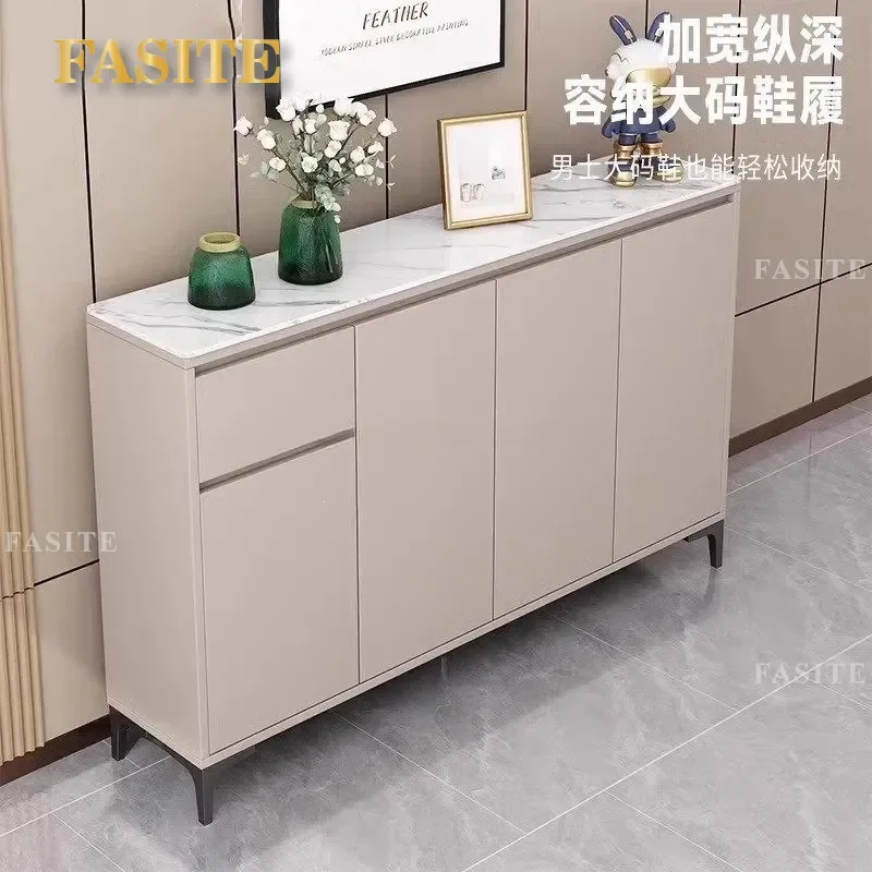 Modern Simple Rock Slab Solid Wood Shoe Cabinet Entryway Storage Locker Living Room Wall Partition Cabinet Home Organization