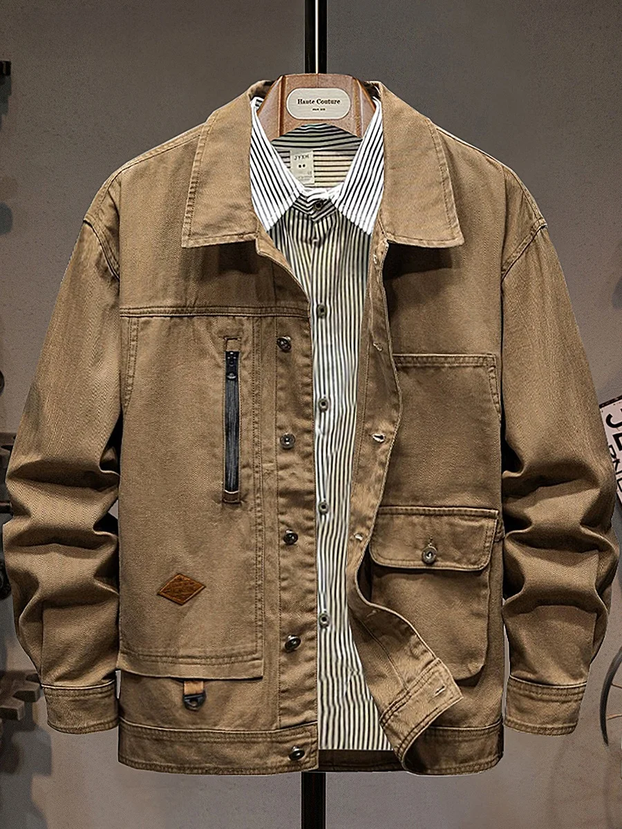 

Heavyweight Cotton Workwear Jaet Men's Spring Autumn Outdoor Loose American Casual Vintage Top Youth Faion Urban Sle