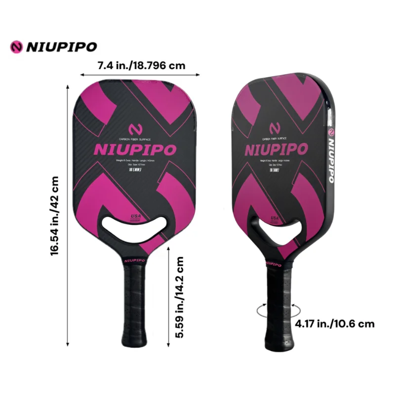 NIUPIPO Pickleball Paddle 3K Carbon Fiber Surface Thermoformed Polymer Power Core 16MM Aerodynamic Throat Enhance Power&Control