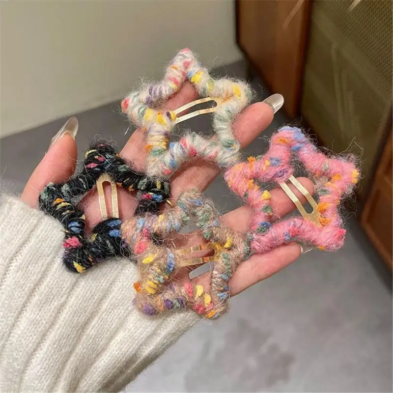 Side Bb Hairpin Ins Romantic Handmade Five-pointed Star Wool Broken Hairpin Headdress Autumn And Winter Forehead Bangs Clip