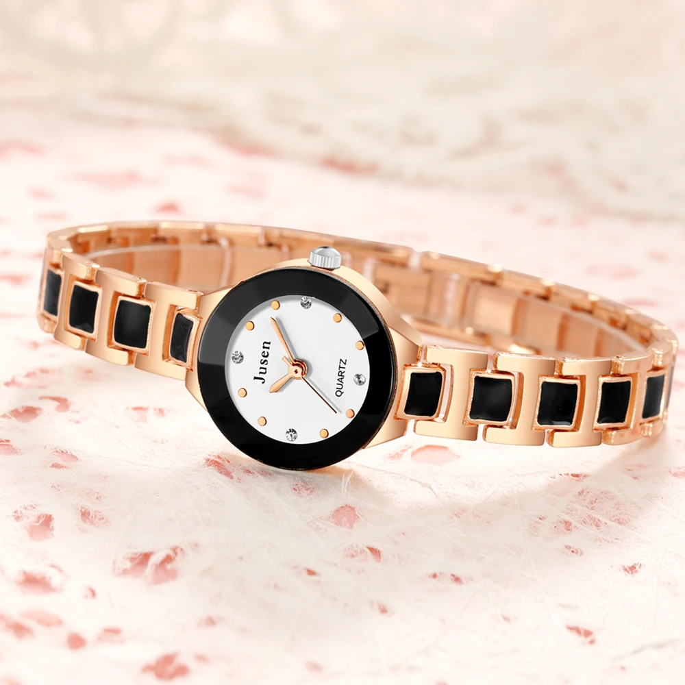 fashion small black dial rhinestone quartz women bracelet watch