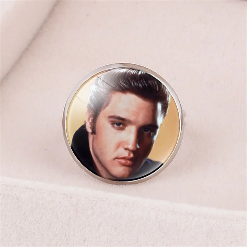 Singer Elvis Ring Pop Music Star Glass Cabochon Adjustable Rings for Women Fans Fashion Jewelry Souvenirs