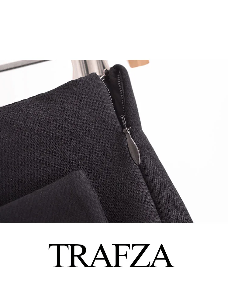 TRAFZA-minifalda lisa de cintura alta con cremallera lateral para mujer, Falda corta informal ajustada con hebilla de Metal, ropa de calle