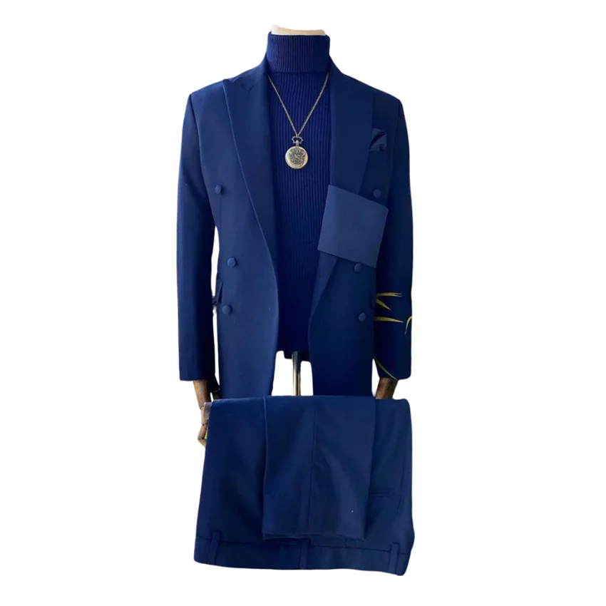 Double Breasted Wedding Suits for Men Peak Lapel Groom Wear Tuxedo Slim Fit Tuxedo Party Prom Custom 2 Pcs Jacket with Pants - Image 5