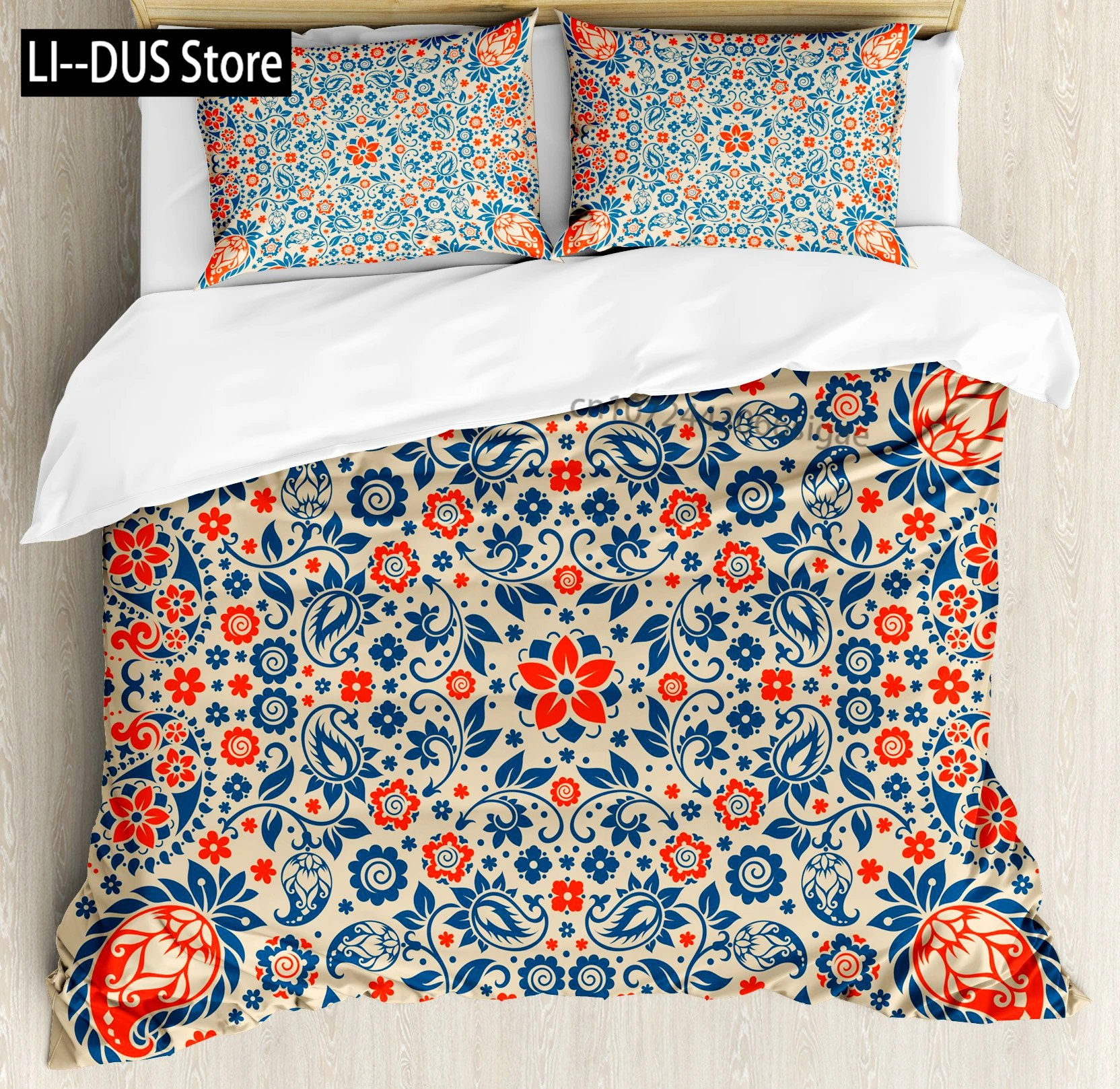 

Floral Duvet Cover Set, Poppies of Spring Season Decor 3 Piece Bedding Set with 2 Pillow Shams, King Queen Full Size Home Decor