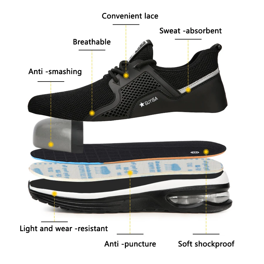 Men Air Cushion Safety Shoes Indestructible Work Shoes Sneakers Steel Toe Anti-smash Industrial Shoe Puncture-Proof footwear