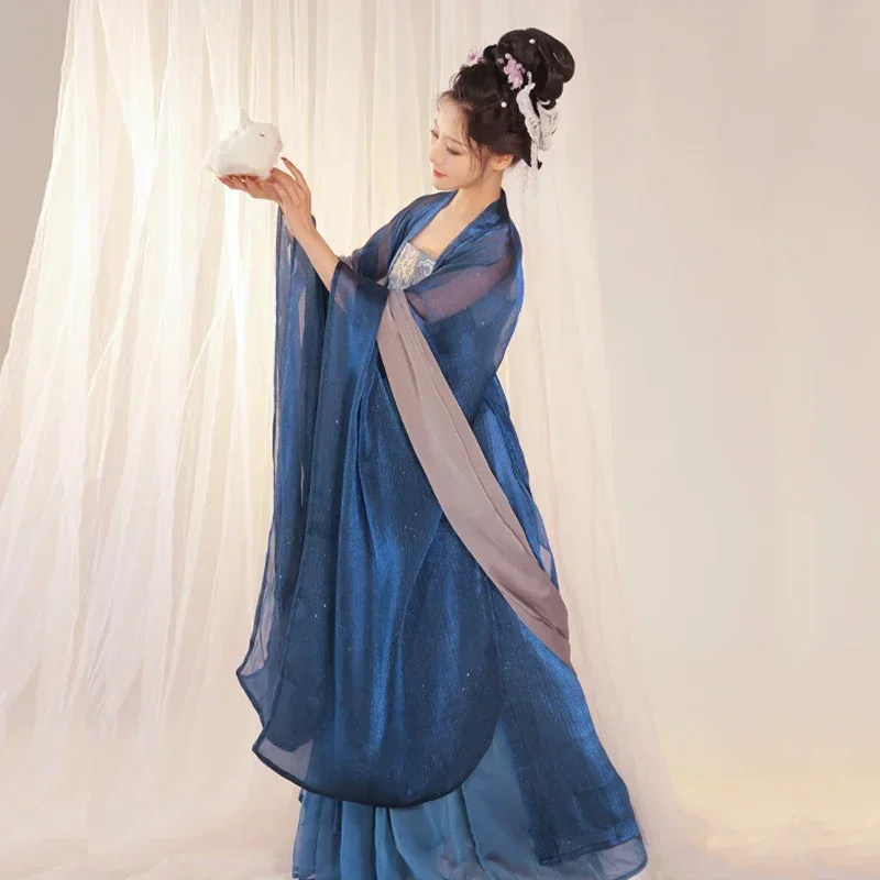 Ancient Women's Blue Star Sky Kimono Hanfu Dress Tang Embroidery Chinese Style Traditional Cosplay Skirt Dresses Costume Clothes