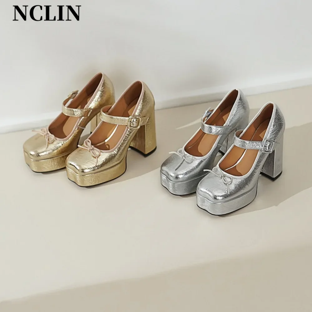 مشبك حزام حذاء نسائي بكعب عالٍ ماري جين مضخات حفل زفاف تأثيري الذهب الفضة الفراولة القوس الأميرة تأثيري لوليتا الأحذية #2