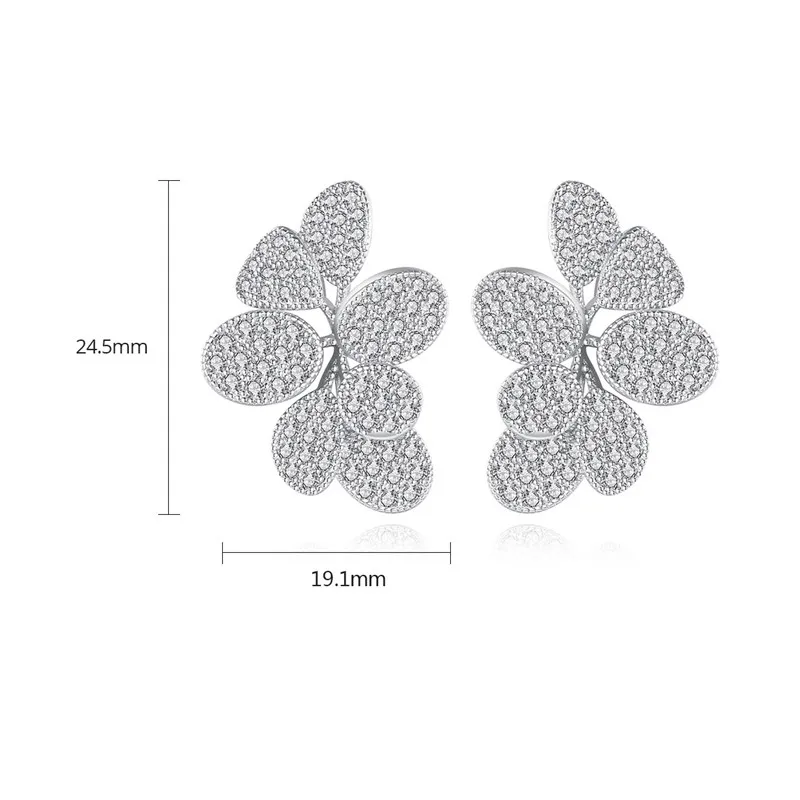 Women Platinum Flower Shape Earrings Stud Delicate Silver Shiny Zircon Flower Anti-Allergic Fine Earring Jewelry Engagement Gift