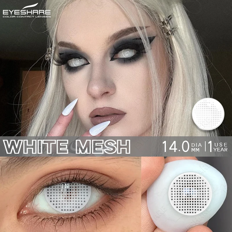 EYESHARE 2pcs Halloween White Contact Lenses Anime Color Cosplay Black Lenses Crazy Red Beauty Makeup Lens multicolored lense